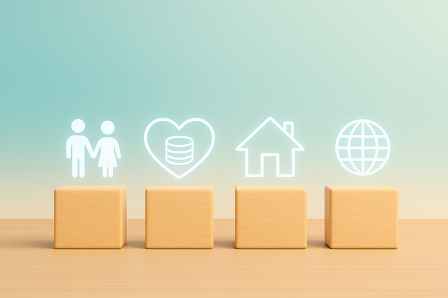 Foto: Icons zu Personen, Herz, Haus und Globus